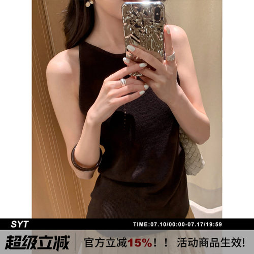 SYT自制老钱风不勒肩膀针织背心