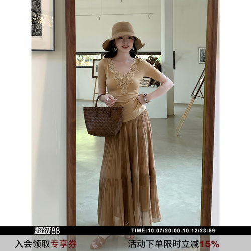 SYT自制纯色压褶设计感半身裙