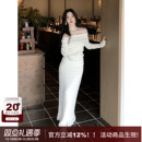 高级感一字肩坑条设计流苏裙摆套装 法式 SYT自制 连衣裙 浮光记