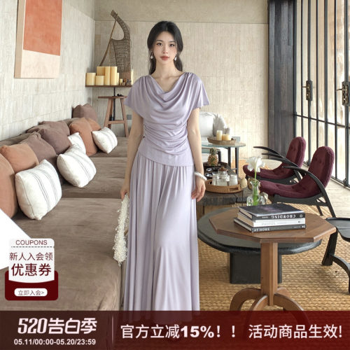 露肩显瘦荡领套装连衣裙