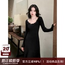 显身材套头针织连衣裙 A字修身 SYT自制 高端气质蕾丝花朵拼接长袖