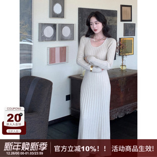 A型包臀裙子 打底针织连衣裙女冬高腰长袖 SYT自制 抗起球圆领修身