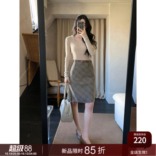 SYT自制呢子格纹半身裙短裙