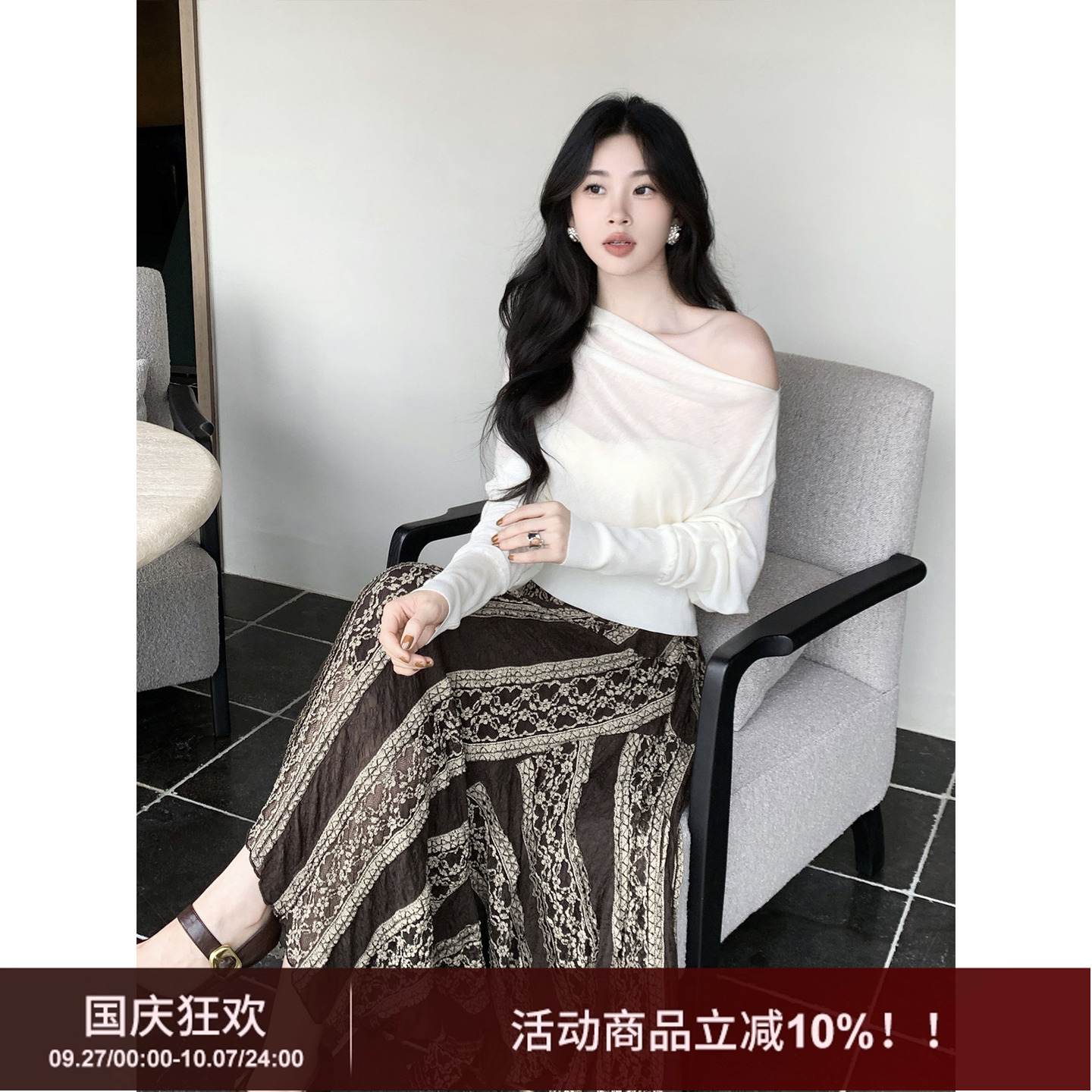 SYT自制荡领针织上衣显瘦针织衫