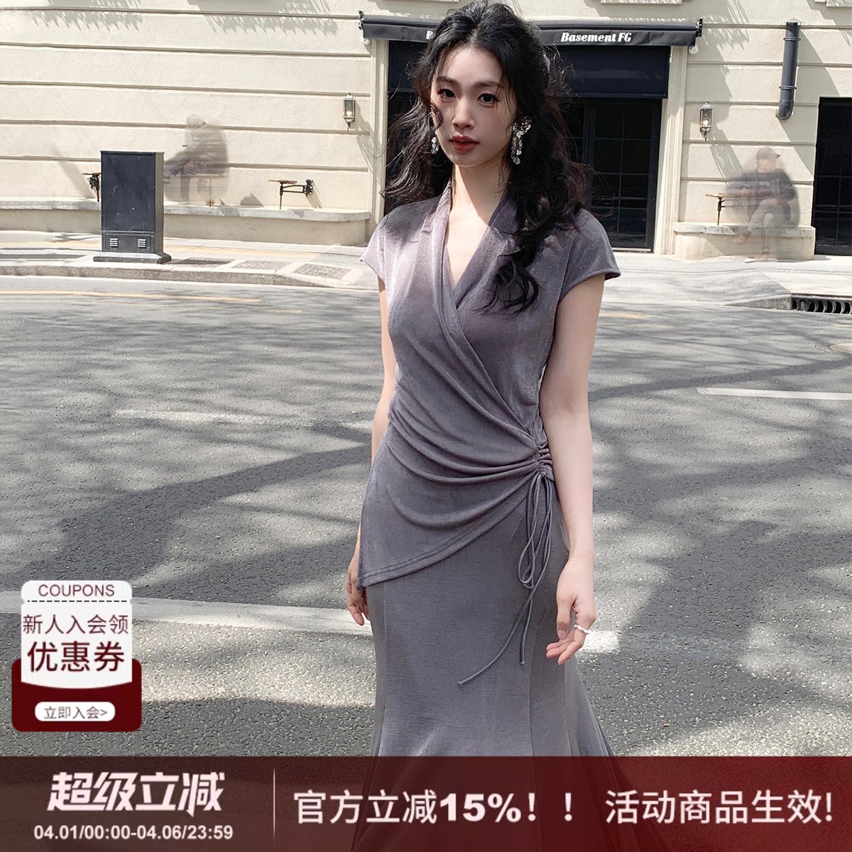 SYT自制 垂感好极简荡领连衣裙收腰绑带套装裙女夏新款纯色两件套