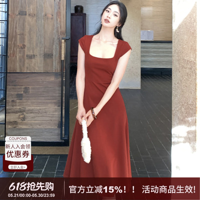 爆款改短简约方领显瘦连衣裙