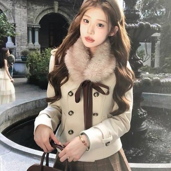 秋冬新款气质英伦风感套装小香风双排扣外套高腰百褶裙两件套