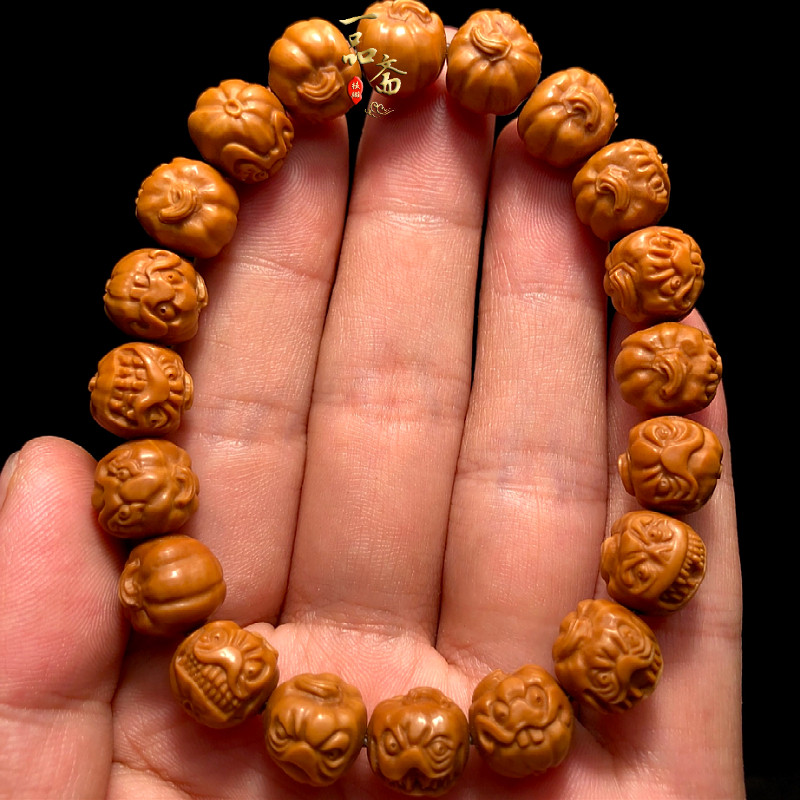 南瓜猴头手串男款高端小尺寸原皮原色文玩核桃雕刻男士桃木手链女