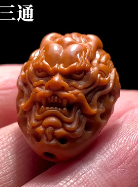 龙头橄榄核三通文玩配饰男士手串配件配珠精雕刻一体佛头核雕单籽