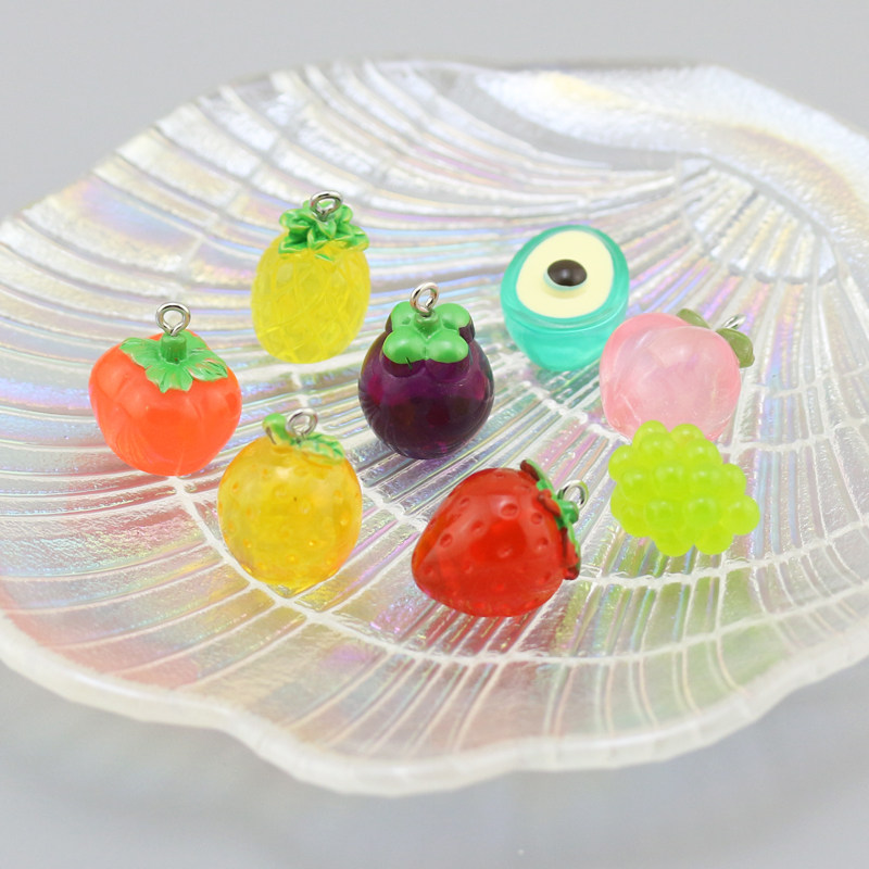 DIY饰品配件 树脂仿真彩色透明水果草莓桃子牛油果钥匙扣耳环挂件