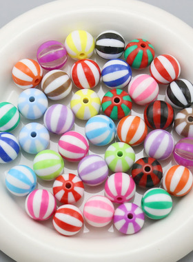 16mm亚克力条纹西瓜珠星星珠爱心珠直孔散珠DIY车挂手机链串珠