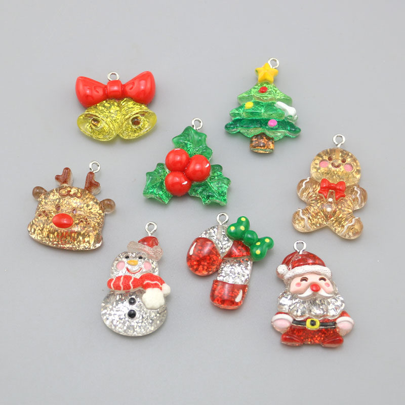 DIY饰品配件 树脂冰透亮闪闪亮片雪人圣诞树圣诞节钥匙扣包包挂件