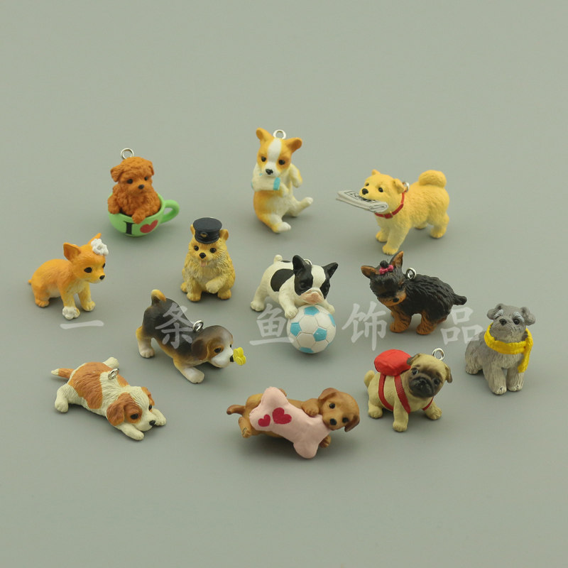 DIY饰品配件 仿真12名犬小狗狗卡通公仔泰迪博美吉娃娃钥匙扣挂件