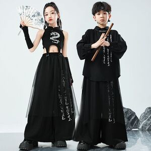 儿童街舞服演出服男童古风千字文套装书香衬衫套装街舞服演出服
