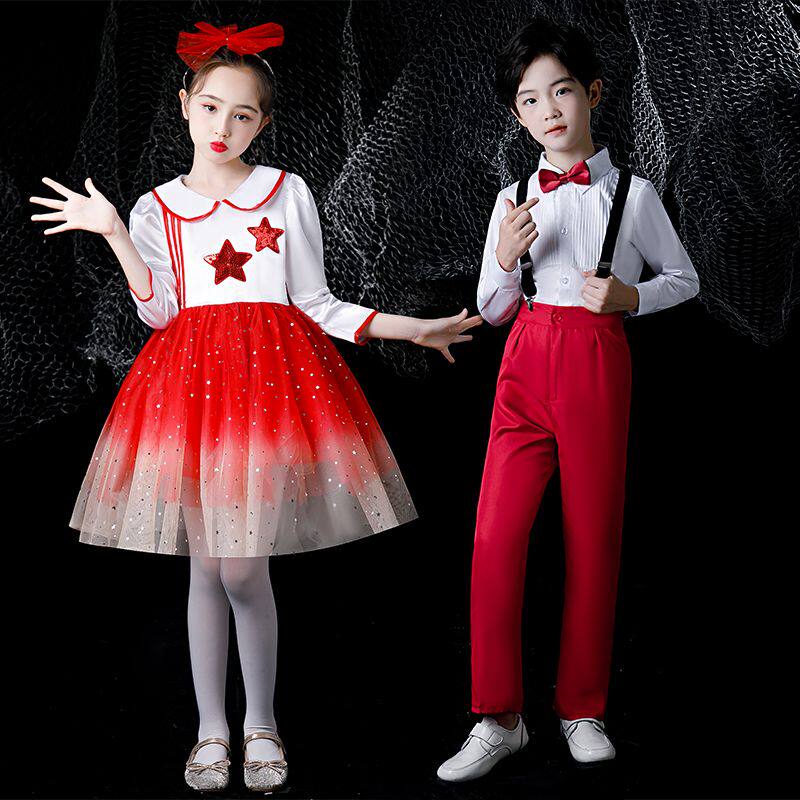 儿童合唱演出服男童幼儿园朗诵演出服礼服女童舞蹈蓬蓬裙表演服装