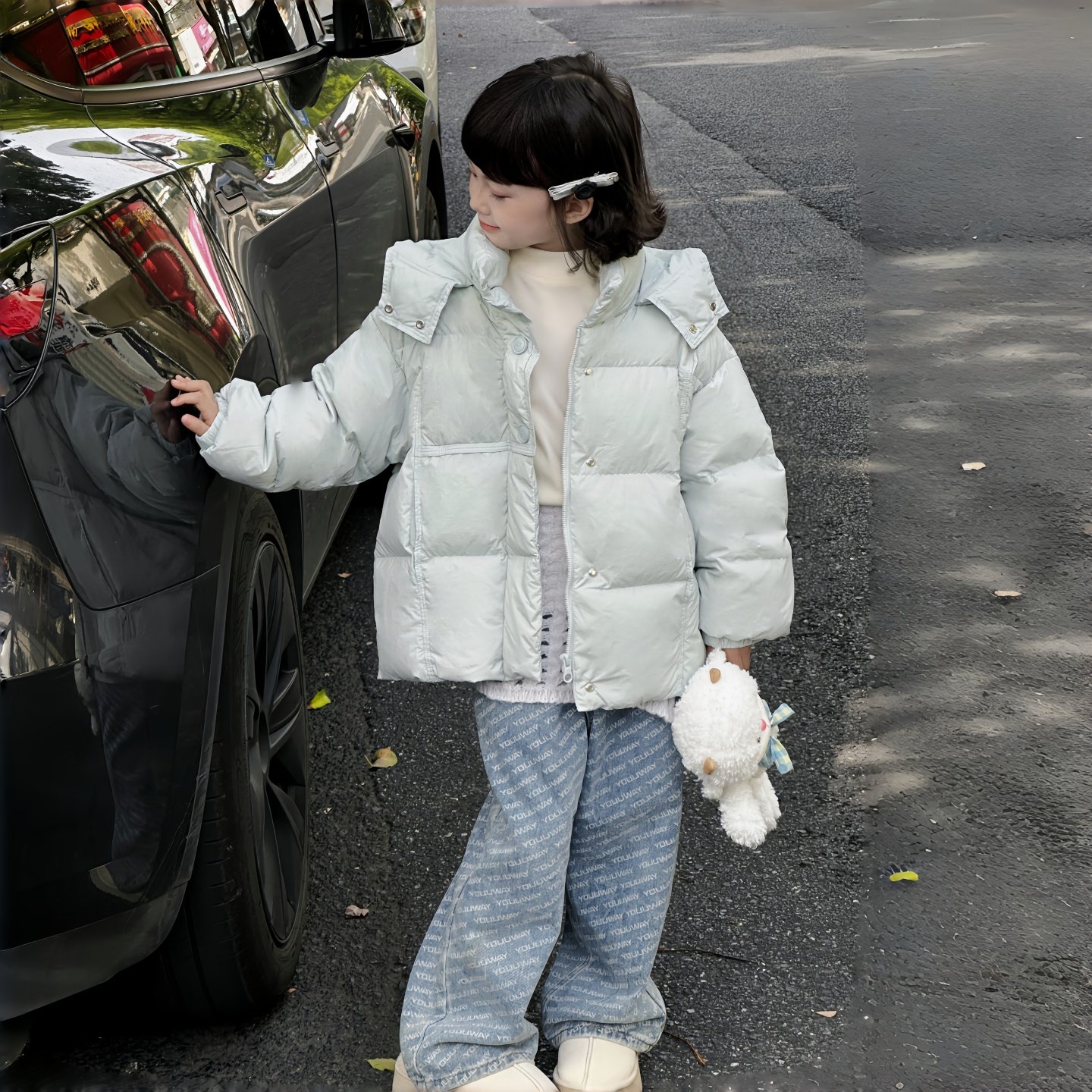 男女童中大童90白鸭绒2025冬新款童装保暖加厚宝宝连帽羽绒服外套