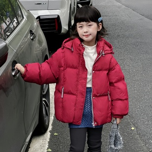 女童羽绒服2025新款冬装儿童短款男童中大童三防90白鸭绒加厚外套