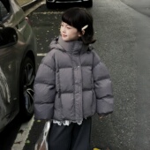 儿童中大童防风冬装 女童羽绒服2025新款 90白鸭绒加厚保暖短款 外套