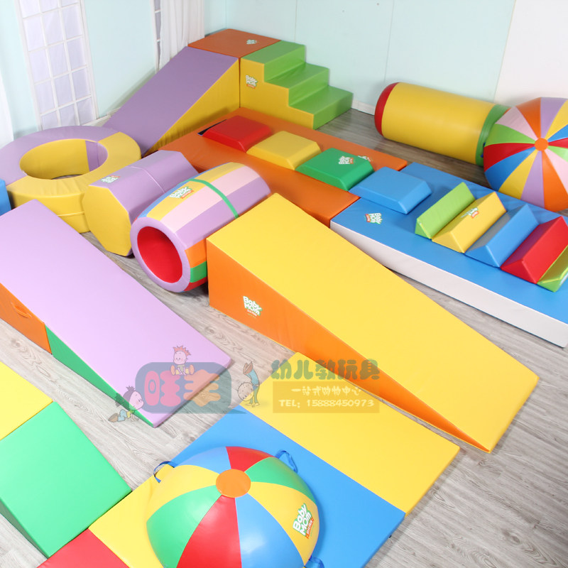 早教软体感统器材 全海绵体能训练体操垫圆柱马彩虹桶大斜坡半球