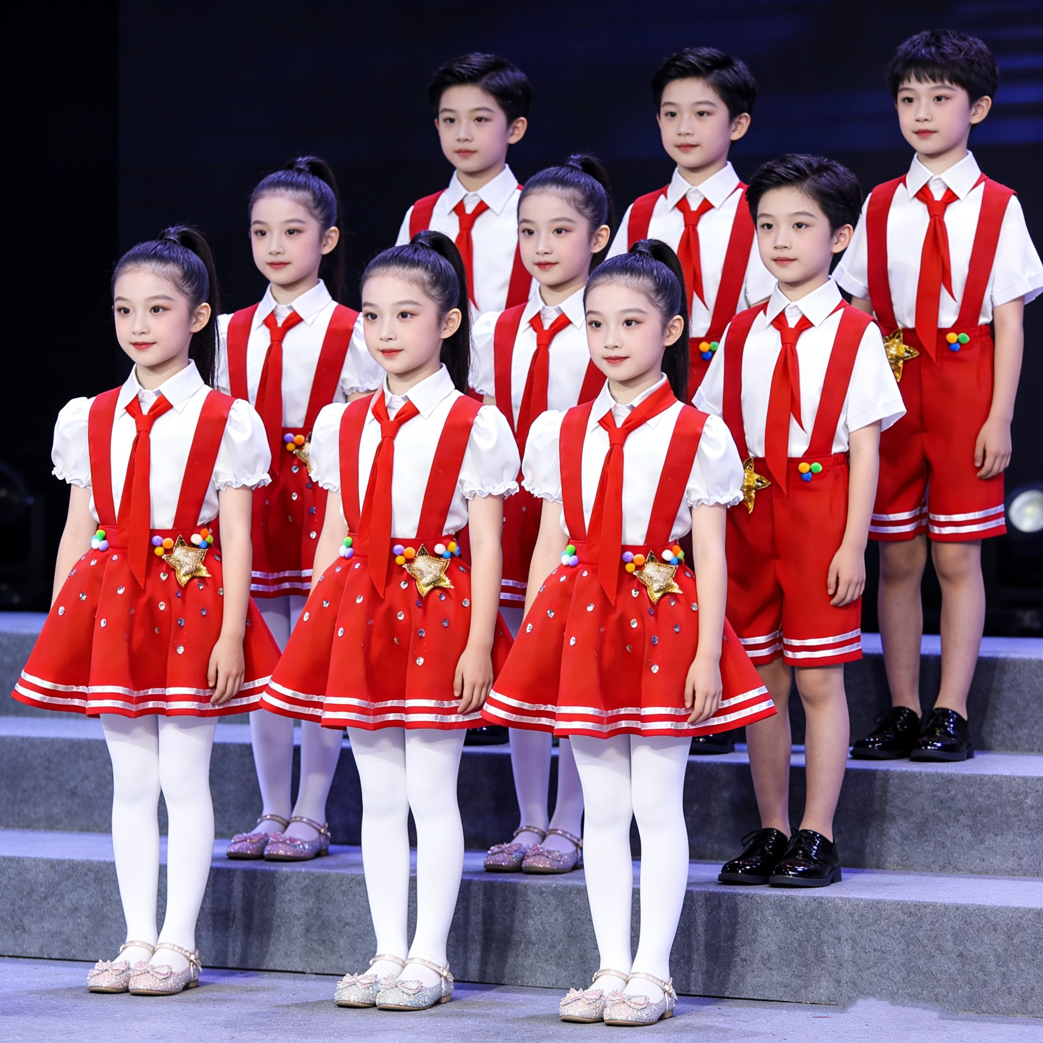 老师推荐男女童红色合唱服演出服图片