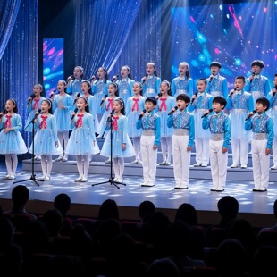 儿童演出服小学生朗诵比赛男女童蓝色舞蹈裙子合唱蓬蓬裙表演服装