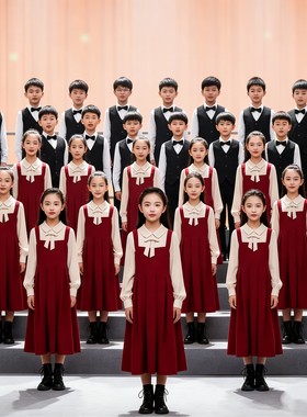 中小学生红歌合唱英伦泡泡袖长裙