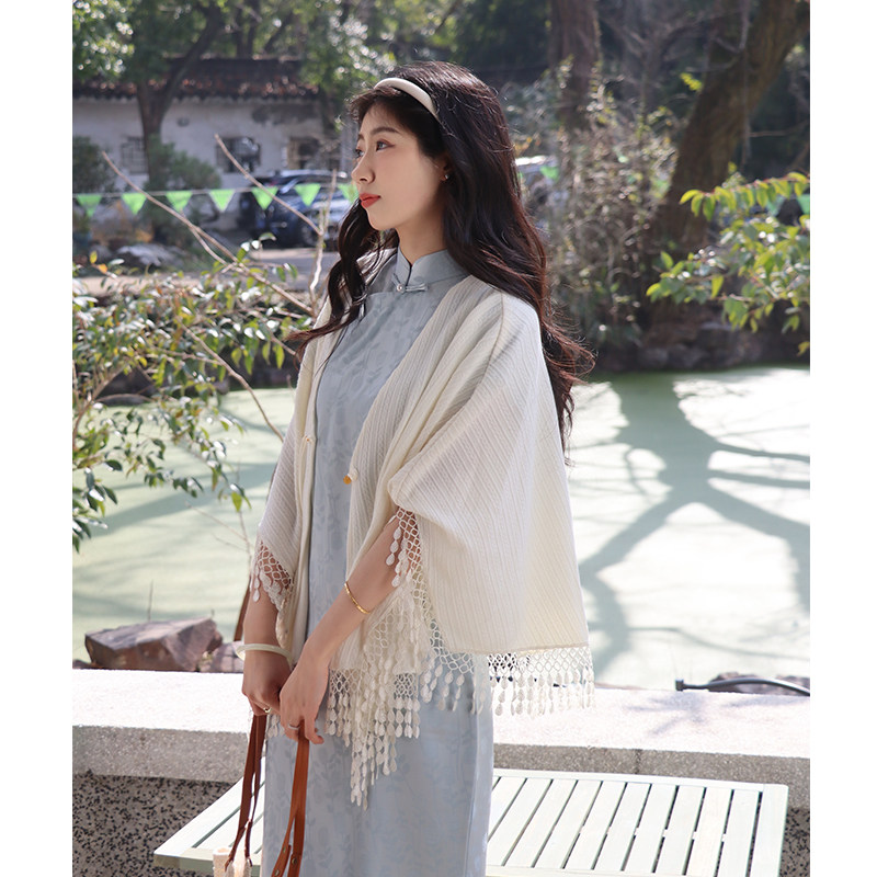 古法旗袍蓝色日常可穿长款连衣裙