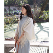 年轻宽松日常少女披肩 蓝色新中式 荷露古法全开襟旗袍2026新款 夏季