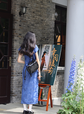 因蓝古法旗袍2026新款年轻款少女日常蓝色国风全开襟优雅春夏宽松