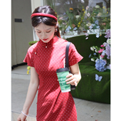 红色波点年轻日常少女显白连衣裙 夏季 霓时新中式 旗袍古法2026新款