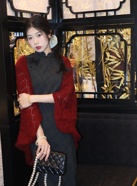 千语新中式国风旗袍格子2025新款春夏季气质高级感优雅灰色日常女