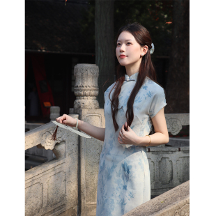 少女年轻款 新中式 素雅绝美文艺 夏季 浮春绘古法旗袍全开襟2026新款