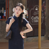 显白修身 日常民国风改良藏蓝色夏季 文艺女 旗袍2026新款 清欢新中式