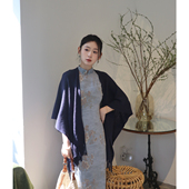 无袖 夏季 年轻日常少女文艺蓝色改良披肩 旗袍2026新款 花之幽新中式