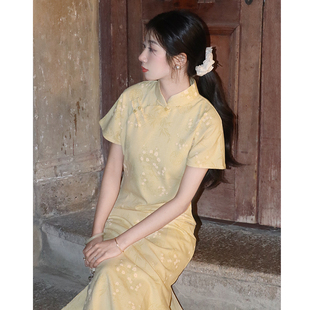 黄栗古法全开襟旗袍新中式奶黄色2025新款高考送考夏季气质宽松女