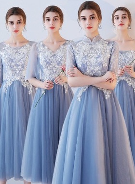 出租婚礼伴娘服新款蓝色毕业晚礼服姐妹团显瘦女中长款主持合唱裙