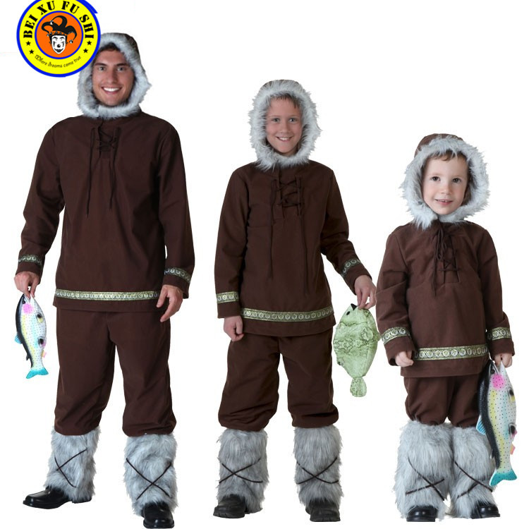 豪华万圣节儿童节舞台表演演出成人儿童爱斯基摩人角色扮演服装