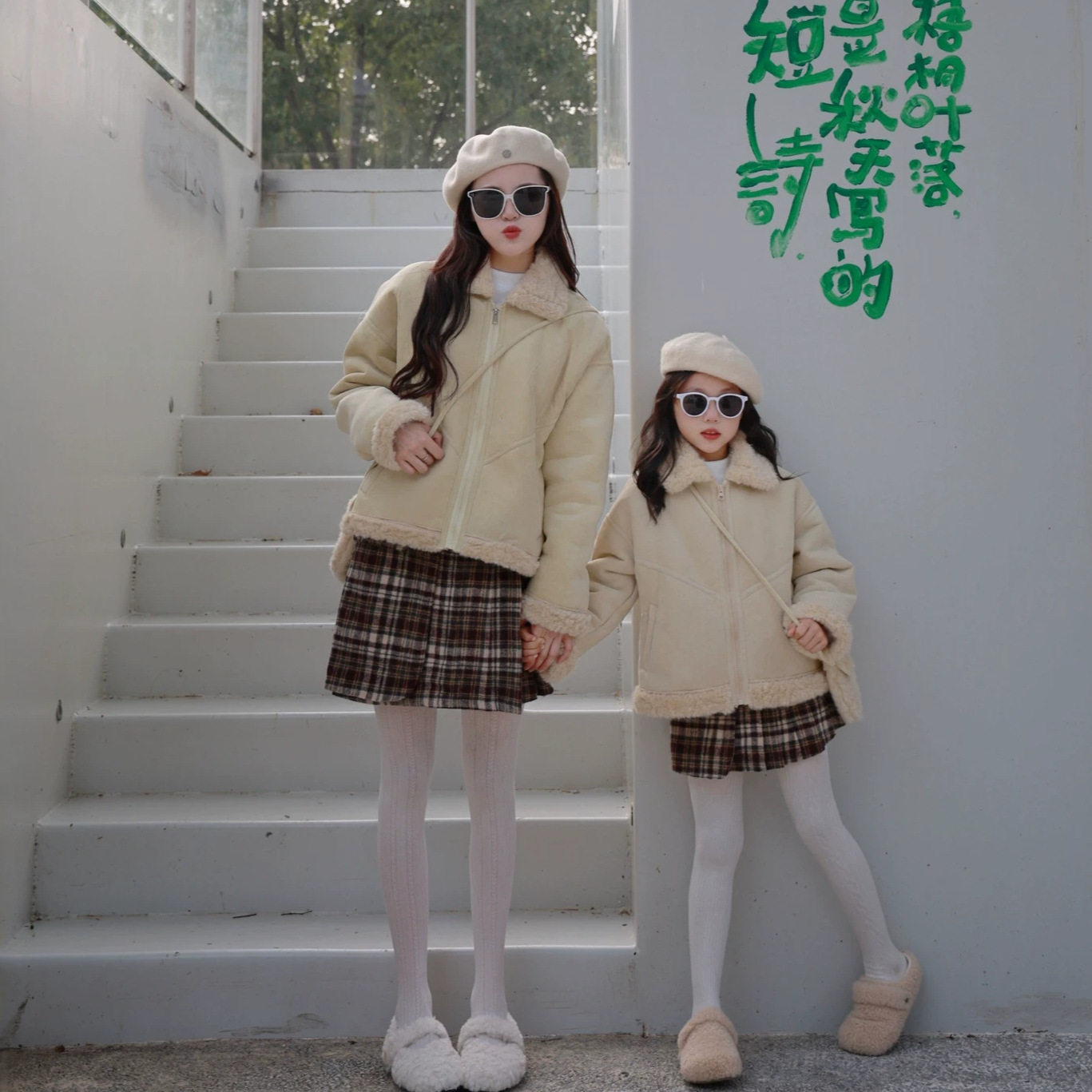 秋冬亲子韩版羊羔毛皮毛一体外套