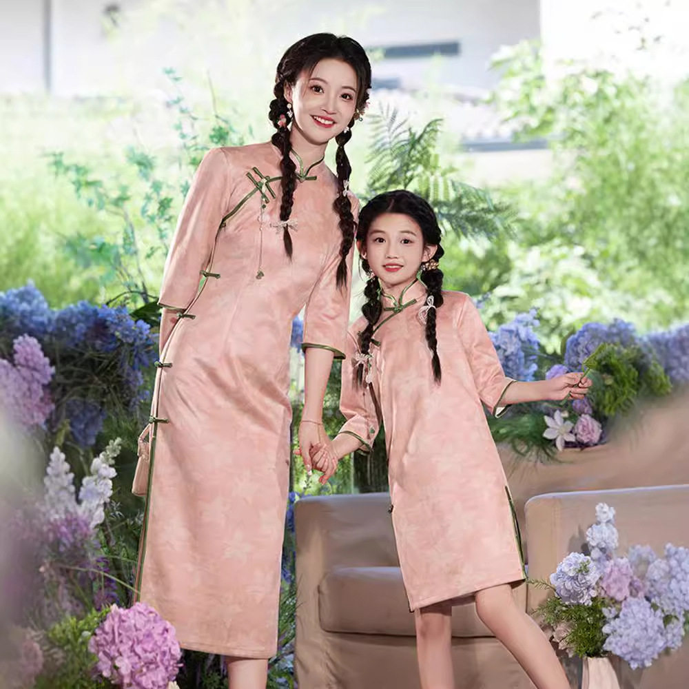 亲子装母女高级感新中式旗袍连衣裙子夏季儿童中袖唐装礼服演出服