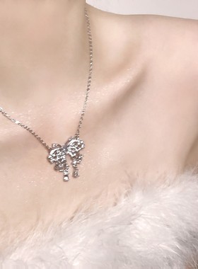 Lucky K S925纯银波光流动璀璨蝴蝶项链女轻奢小众镶锆钻锁骨颈链