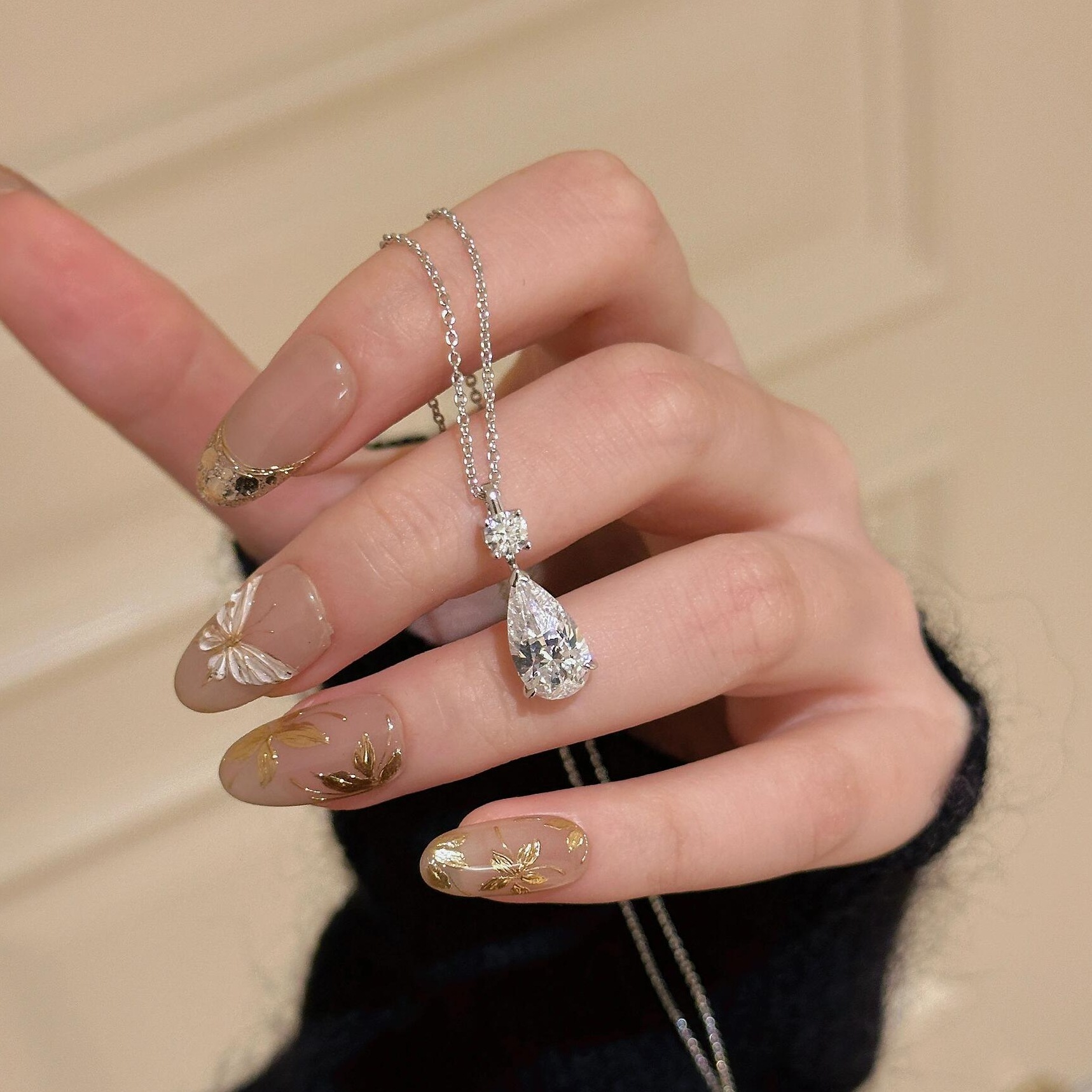 Lucky K S925纯银灵动水滴项链轻奢高级珠宝感钻石一滴泪锁骨链女