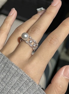 Lucky K S925纯银蕾丝镂空复古施家珍珠戒指女轻奢小众精致指环