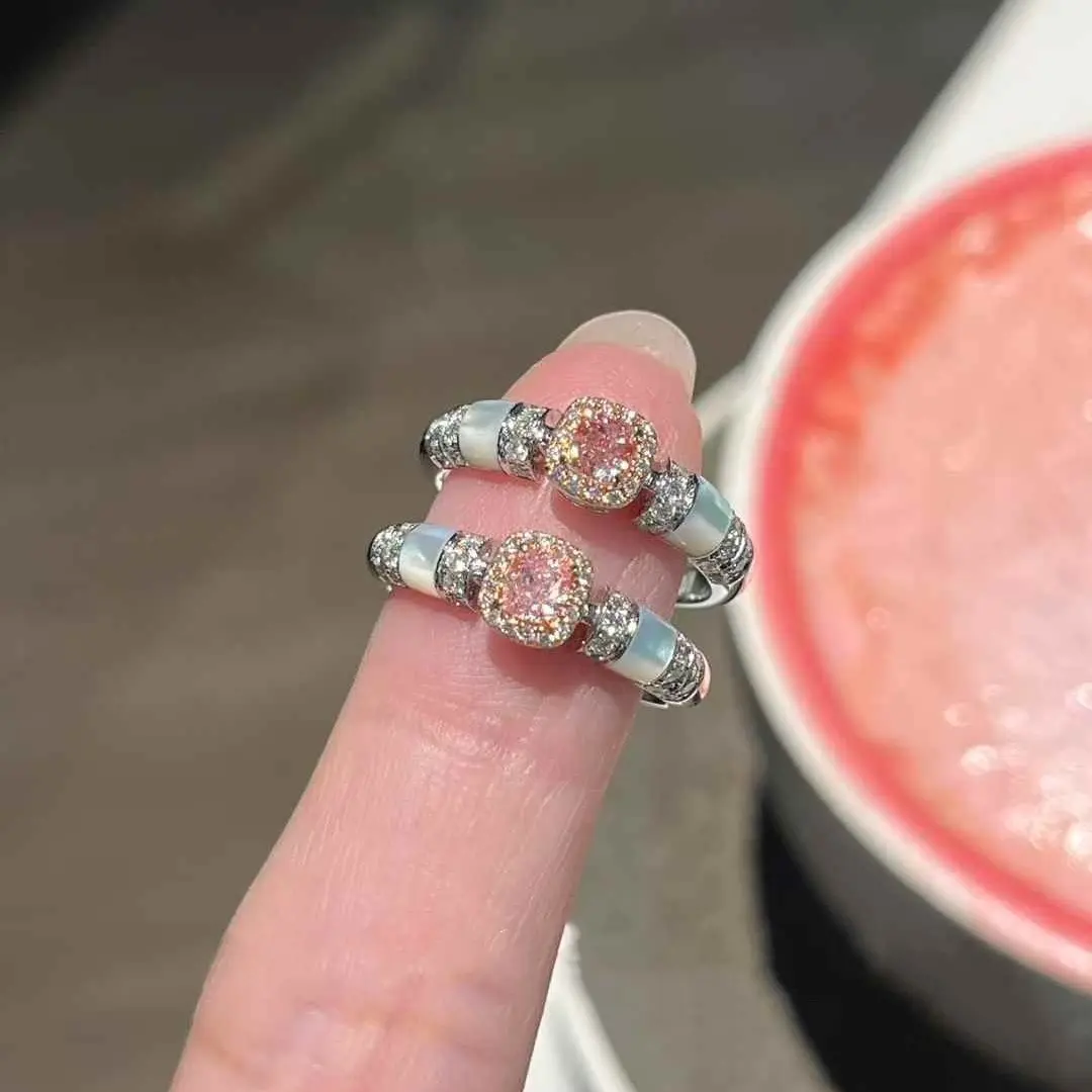 Lucky K S925纯银粉钻方糖白贝母戒指vintage中古风轻奢贵气钻戒