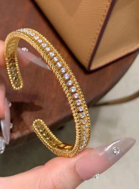 Lucky K S925纯银中古Vintage闪钻滚珠复古手镯开口轻奢高级百搭