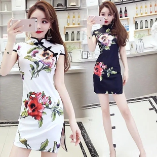 直播衣服女主播服装性感镂空年轻款贴身短款少女旗袍改良版连衣裙