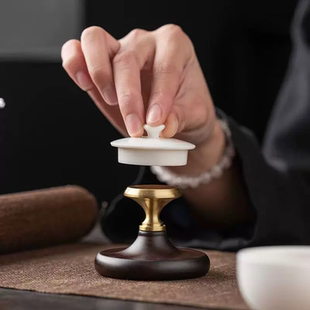 黑檀铜木盖置壶盖托高档紫砂壶盖置物架简约盖碗茶器茶壶茶道配件