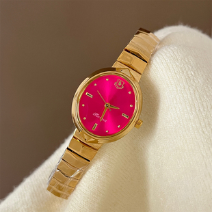 KUNUR网红火龙果玫红表盘手表女士经典土星轻奢女手表日志石英表