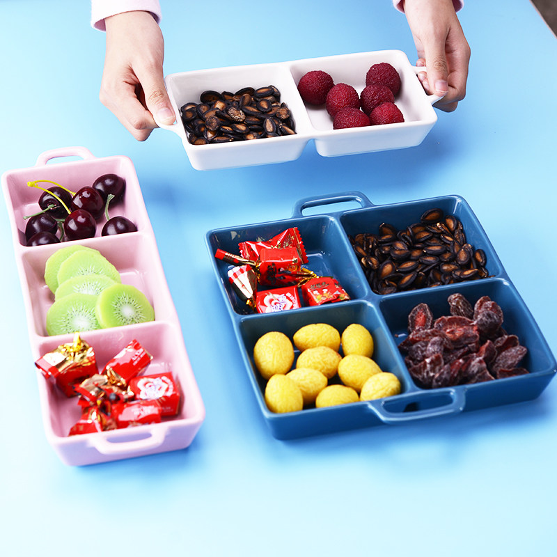 双耳过年零食盘陶瓷水果盘子四宫格干果盘点心糖果两格碟酒吧拼盘,餐饮具,果盆/果盘/果篮,淘宝优惠券,粉丝福利购,淘宝优惠卷