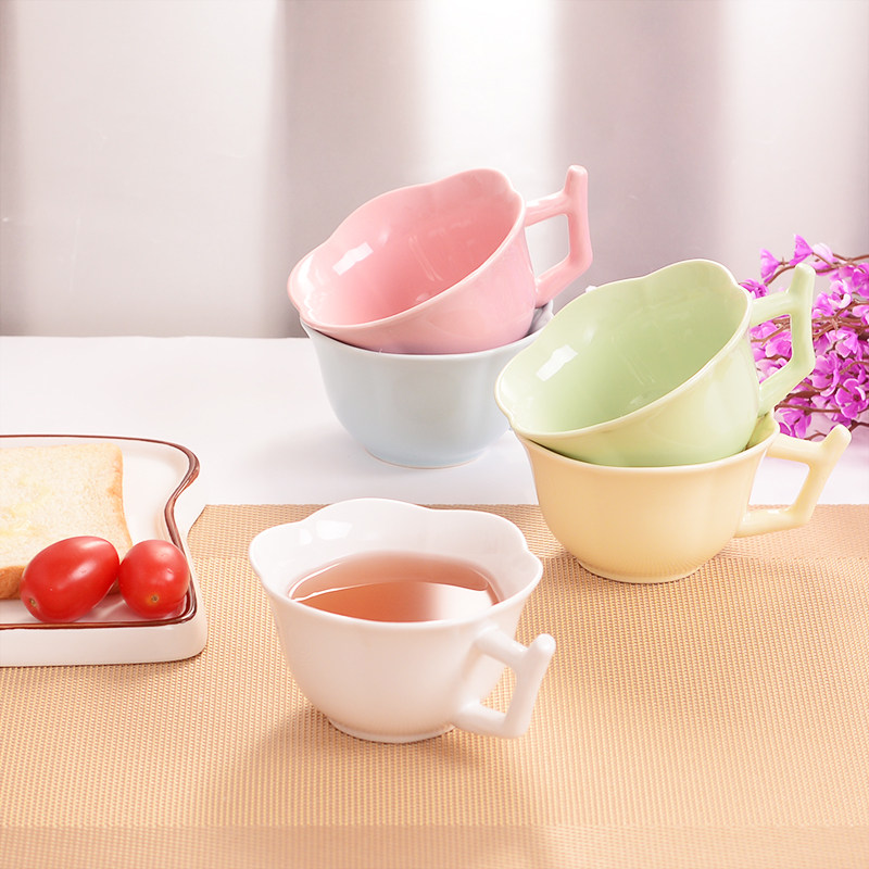 创意可爱仿生陶瓷梅花杯子儿童牛奶早餐杯办公室水杯茶杯咖啡杯子