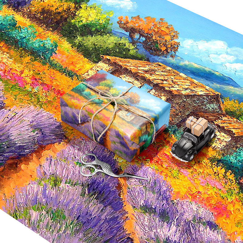 선물 포장지 프랑스 목가적 인 라벤더 풍경 유화 A3 + 수제 선물 맞춤형 강한 무광택 종이